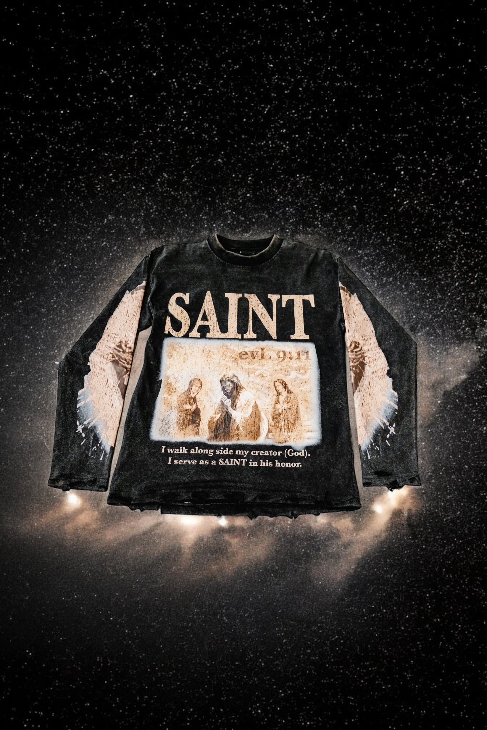 SAINT Long Sleeve Distressed Shirt
