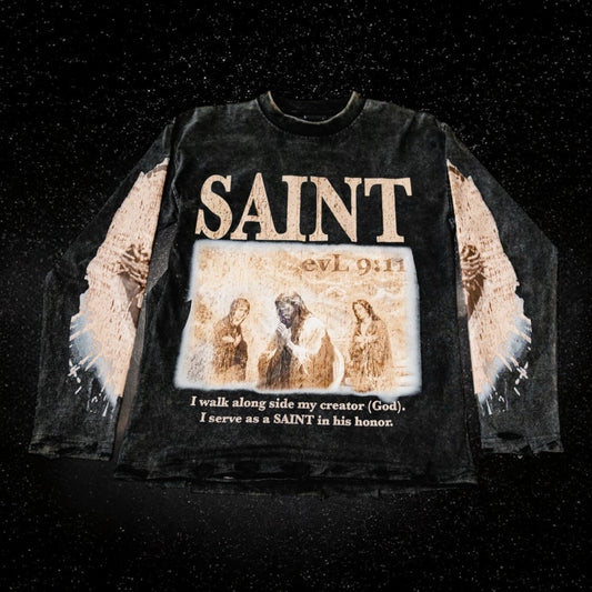 SAINT Long Sleeve Distressed Shirt
